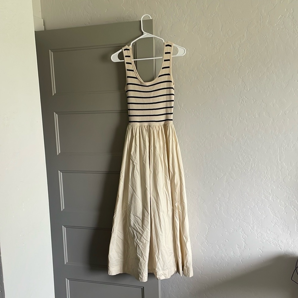 Moon River Ribbed Knit Top with Black Stripes